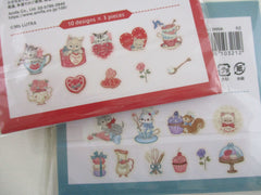 Cute Kawaii Set of 2 Sweet Kitten Cat Flake Stickers Sack - for Journal Agenda Planner Scrapbooking Craft