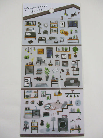 Cute Kawaii MW Home Decor Story Series - C - Dark Grey Black  Sticker Sheet - for Journal Planner Craft