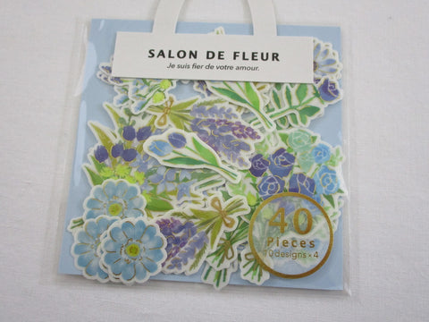 MW Salon de Fleur Flowers - Flake Stickers Sack - Blue - Beautiful Garden Love Wedding Bouquet for Journal Agenda Planner Scrapbooking Craft