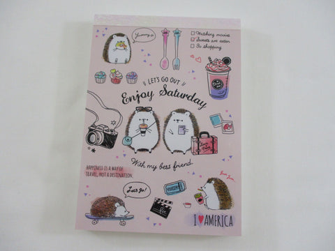 Cute Kawaii Q-Lia Hedgehog Enjoy Saturday 4 x 6 Inch Notepad / Memo Pad - Stationery Designer Paper Collection