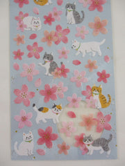 Cute Kawaii MW Sakura Collection Sticker Sheet - Cherry Blossom Spring Sakura Cat Kitten - for Journal Planner Craft - Washi Textured Paper