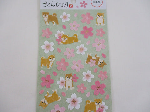 Cute Kawaii MW Sakura Collection Sticker Sheet - Cherry Blossom Spring Sakura and Dog Puppy - for Journal Planner Craft - Washi Textured Paper