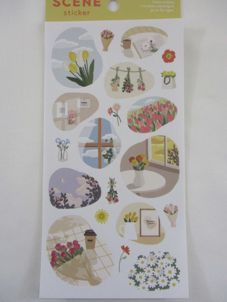 Cute Kawaii MW Scenic Scene Series Sticker Sheet - flower - for Journal Planner Craft Organizer Calendar