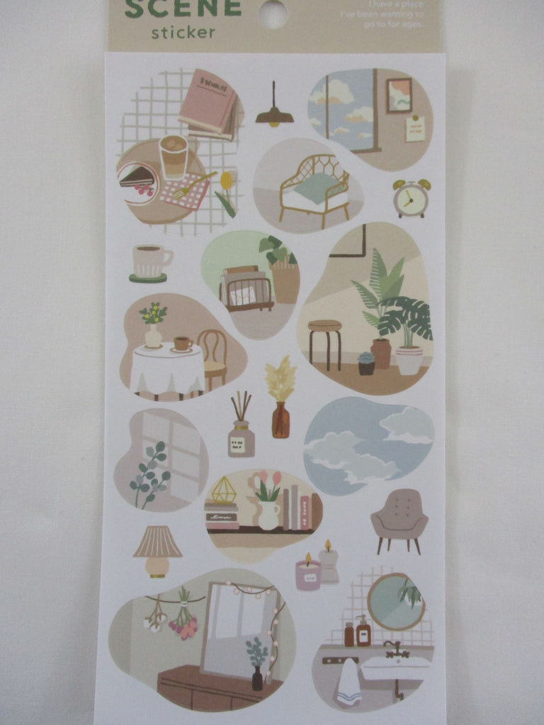 Cute Kawaii MW Scenic Scene Series Sticker Sheet - Room - for Journal Planner Craft Organizer Calendar