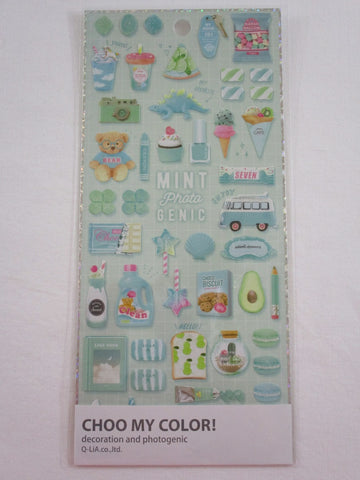 Cute Kawaii Q-Lia Photo Genic - Mint - Dino Sweet Drink Bear Clover Laundry Sticker Sheet - for Journal Planner Craft