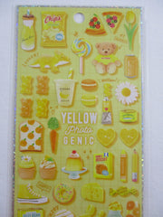 Cute Kawaii Q-Lia Photo Genic - Yellow - Bear Dino Juice Orange Carrot Cupcake Bread Daisy Sticker Sheet - for Journal Planner Craft