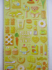 Cute Kawaii Q-Lia Photo Genic - Yellow - Bear Dino Juice Orange Carrot Cupcake Bread Daisy Sticker Sheet - for Journal Planner Craft