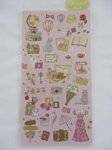 Cute Kawaii MW Choupinet Series - Royal Pink Red Daisy Rose Tea Flower Princess Sticker Sheet - for Journal Planner Craft