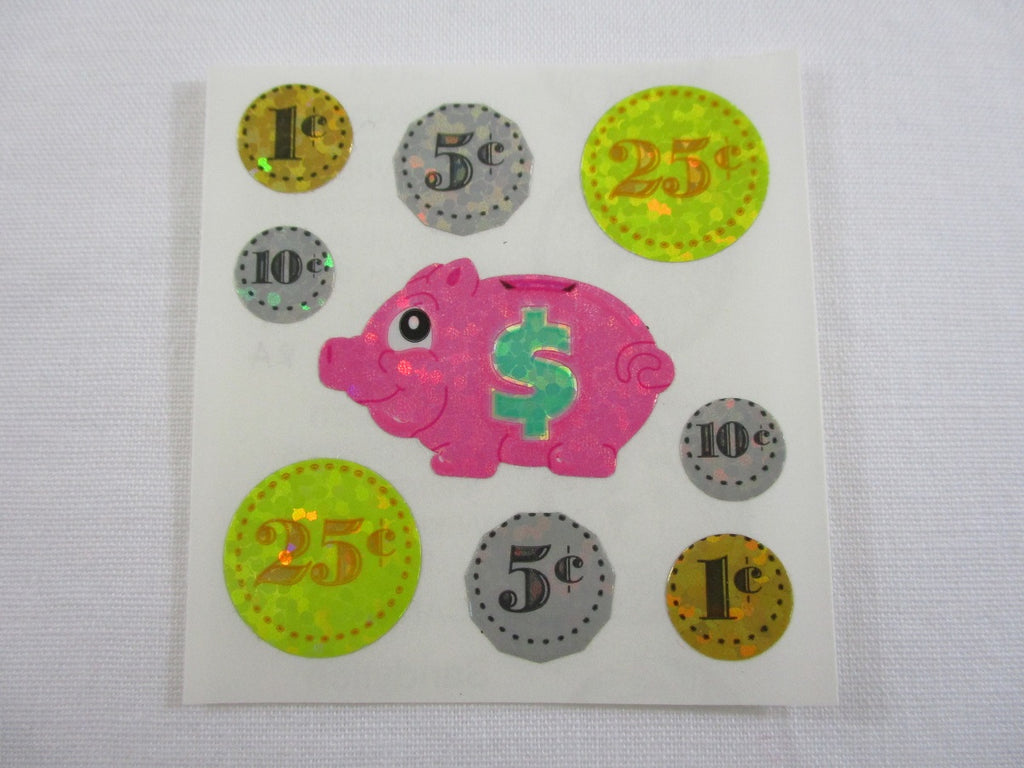 Sandylion Coins Piggy Bank Glitter Sticker Sheet / Module - Vintage & Collectible