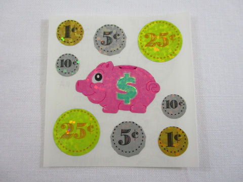 Sandylion Coins Piggy Bank Glitter Sticker Sheet / Module - Vintage & Collectible