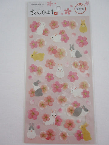 Cute Kawaii MW Sakura Collection Sticker Sheet - Cherry Blossom Spring Sakura Rabbit Bunny - for Journal Planner Craft - Washi Textured Paper