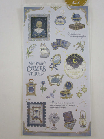 Cute Kawaii MW Choupinet Series - Blue Night Cat Stars Globe Tea Travel Princess Sticker Sheet - for Journal Planner Craft