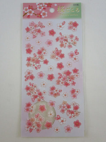 Cute Kawaii MW Cherry Blossom Sakura Spring Bloom Collection Sticker Sheet - for Journal Planner Craft - Washi Textured Paper