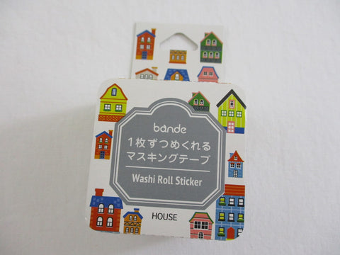Cute Kawaii Bande Roll of 200 Stickers - Washi Tape Paper - House Home Town City Building - for Scrapbooking Journal Planner Craft