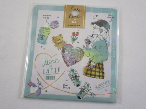 Cute Kawaii Q-Lia Mint x Latte Flake Stickers Sack - for Journal Planner Craft Scrapbook Agenda