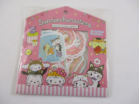 Cute Kawaii Hello Kitty, My Melody, Pom Pom Purin, Kuromi, Cinnnamoroll Characters Dressed Up Stickers Sack Preowned