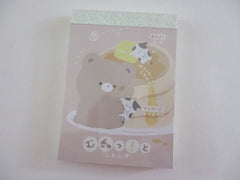 Cute Kawaii Q-lia Mugyutto Bear and Cow Friends Mini Notepad / Memo Pad - Stationery Designer Paper Collection