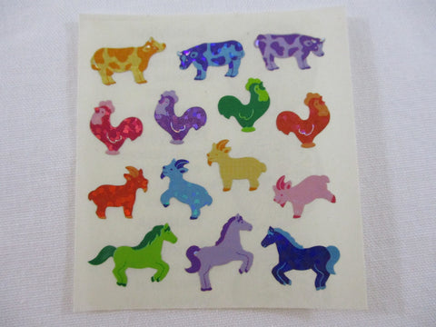 Sandylion Cow Chicken Horse Goat Glitter Sticker Sheet / Module - Vintage & Collectible