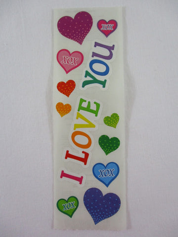 Sandylion I Love You Hearts Valentine Sticker Sheet / Module - Vintage & Collectible