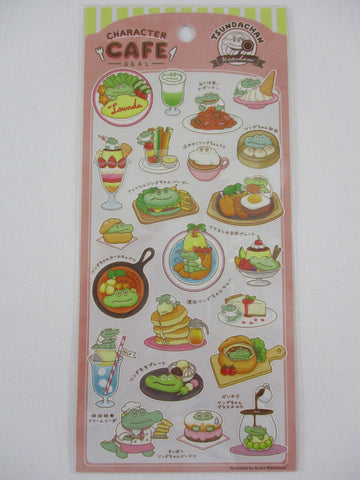 Cute Kawaii Mind Wave Character CAFE Food Sticker Sheet - Crocs Crocodile Omelette Pudding Parfait Soup Vegetable Sticks for Journal Planner Craft Organizer Calendar