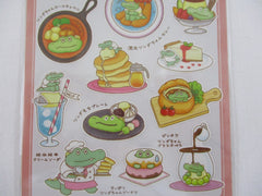 Cute Kawaii Mind Wave Character CAFE Food Sticker Sheet - Crocs Crocodile Omelette Pudding Parfait Soup Vegetable Sticks for Journal Planner Craft Organizer Calendar