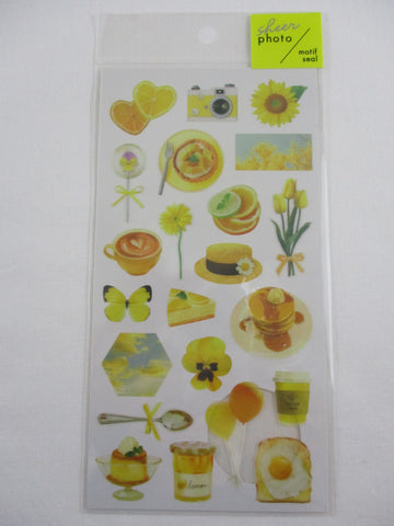 Cute Kawaii MW Sheer Photo Series - Yellow Breakfast Flower Food Sticker Sheet - for Journal Planner Craft