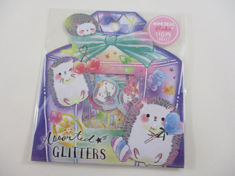 Cute Kawaii Crux Hedgehog Assorted Glitter Stickers Flake Sack - for Journal Planner Craft Scrapbook Collectible