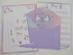Cute Kawaii Kamio Cherish Unicorn Bubble Tea Mini Letter Sets - Small Writing Note Envelope Set Stationery