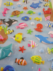 Cute Kawaii MW - Fish Whale Octopus Turtle Sea Ocean Puffy Sponge Sticker Sheet