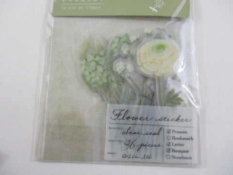 Cute Kawaii Q-Lia Bouquet Flowers - Flake Stickers Sack - Green - Beautiful Garden Bloom Love Wedding for Journal Agenda Planner Scrapbooking Craft
