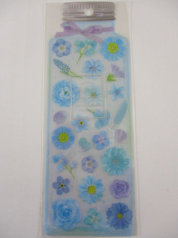 Cute Kawaii Qlia Fleur Arome Scented Flower Sticker Sheet - Blue - for Journal Planner Craft Organizer Calendar