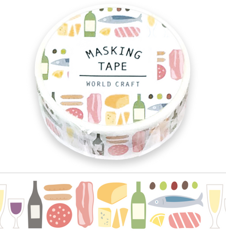 Cute Kawaii W-Craft Washi / Masking Deco Tape - Fine Dining Cheese Wine - for Scrapbooking Journal Planner Craft