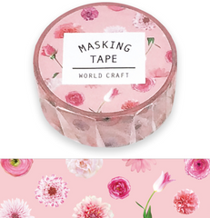 Cute Kawaii W-Craft Washi / Masking Deco Tape - Flowers Pink red - for Scrapbooking Journal Planner Craft