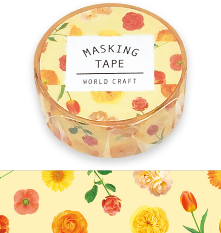 Cute Kawaii W-Craft Washi / Masking Deco Tape - Flowers Yellow - for Scrapbooking Journal Planner Craft