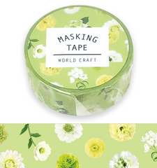 Cute Kawaii W-Craft Washi / Masking Deco Tape - Flowers Green - for Scrapbooking Journal Planner Craft