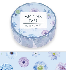 Cute Kawaii W-Craft Washi / Masking Deco Tape - Flowers Blue - for Scrapbooking Journal Planner Craft