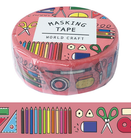 Cute Kawaii W-Craft Washi / Masking Deco Tape - Ready for School Study College C - for Scrapbooking Journal Planner Craft
