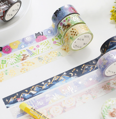 Cute Kawaii BGM Washi / Masking Deco Tape - Crayon Land series - Spring Green Nature Flower Field Squirrel - for Scrapbooking Journal Planner Craft