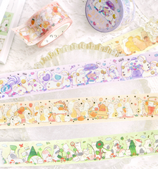 Cute Kawaii BGM Washi / Masking Deco Tape - Cat kitten Stars Cloud Dream - for Scrapbooking Journal Planner Craft