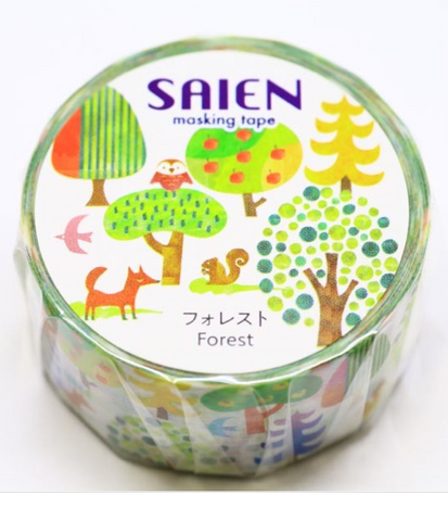 Cute Kawaii Saien Washi / Masking Deco Tape - Forest Nature Green Trees - for Scrapbooking Journal Planner Craft