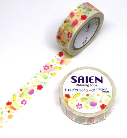 Cute Kawaii Saien Washi / Masking Deco Tape - Tropical Juice Drink Fresh - for Scrapbooking Journal Planner Craft