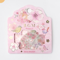 Cute Kawaii BGM Flowers Series Flake Stickers Sack - Cherry Blossoms Sakura - for Journal Agenda Planner Scrapbooking Craft