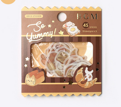 Cute Kawaii BGM So Yummy Series Flake Stickers Sack - Breakfast Cat - for Journal Agenda Planner Scrapbooking Craft