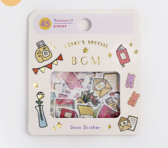 Cute Kawaii BGM Flake Stickers Sack - Today's Special Day Activities - for Journal Agenda Planner Scrapbooking Craft