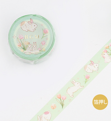 Cute Kawaii BGM Washi / Masking Deco Tape - Bunny Tulip Flower Rabbit Garden Field Pink - for Scrapbooking Journal Planner Craft