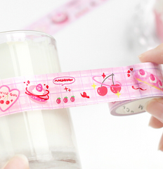 Cute Kawaii BGM Washi / Masking Deco Tape - Eat Me Strawberry Sweets Pink Cherries - for Scrapbooking Journal Planner Craft