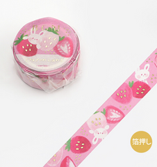 Cute Kawaii BGM Washi / Masking Deco Tape - Crayon Land series - Strawberry Bunny Rabbit - for Scrapbooking Journal Planner Craft