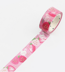 Cute Kawaii BGM Washi / Masking Deco Tape - Crayon Land series - Strawberry Bunny Rabbit - for Scrapbooking Journal Planner Craft