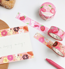 Cute Kawaii BGM Washi / Masking Deco Tape - Crayon Land series - Cat Baker Donuts  - for Scrapbooking Journal Planner Craft