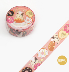 Cute Kawaii BGM Washi / Masking Deco Tape - Crayon Land series - Cat Baker Donuts  - for Scrapbooking Journal Planner Craft
